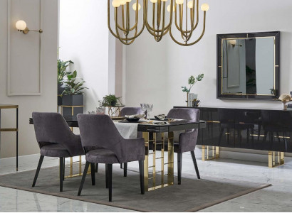 Luxus Essecke Esszimmer Essgruppe Esszimmermöbel Set 9tlg Holz Schwarz